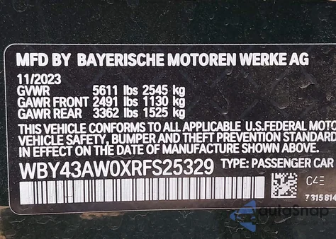 2024 BMW I4 Edrive35 z USA, uszkodzony, nr VIN WBY43AW0XRFS25329